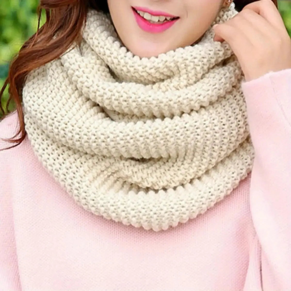 Women's Thick Knit Infinity Scarf – Windproof Winter Neck Warmer Infinity Scarf Babs Beige One Size