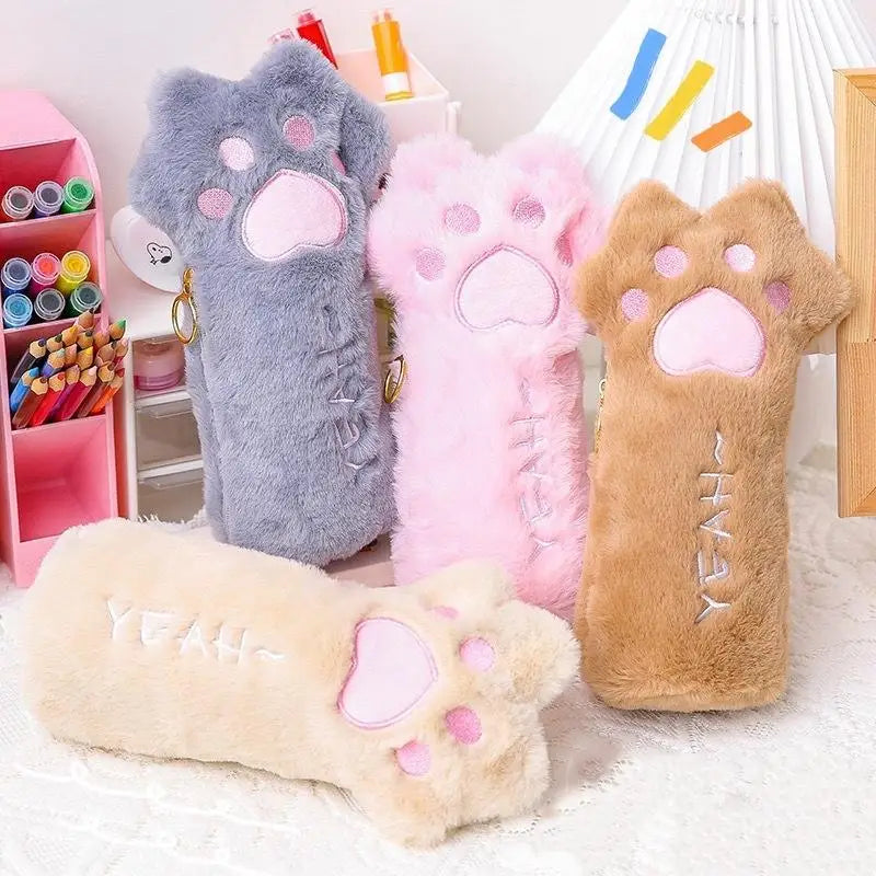 HUXUAN Cat Paw Plush Pencil Case – Large Capacity Pouch Plush Pencil Case Babs