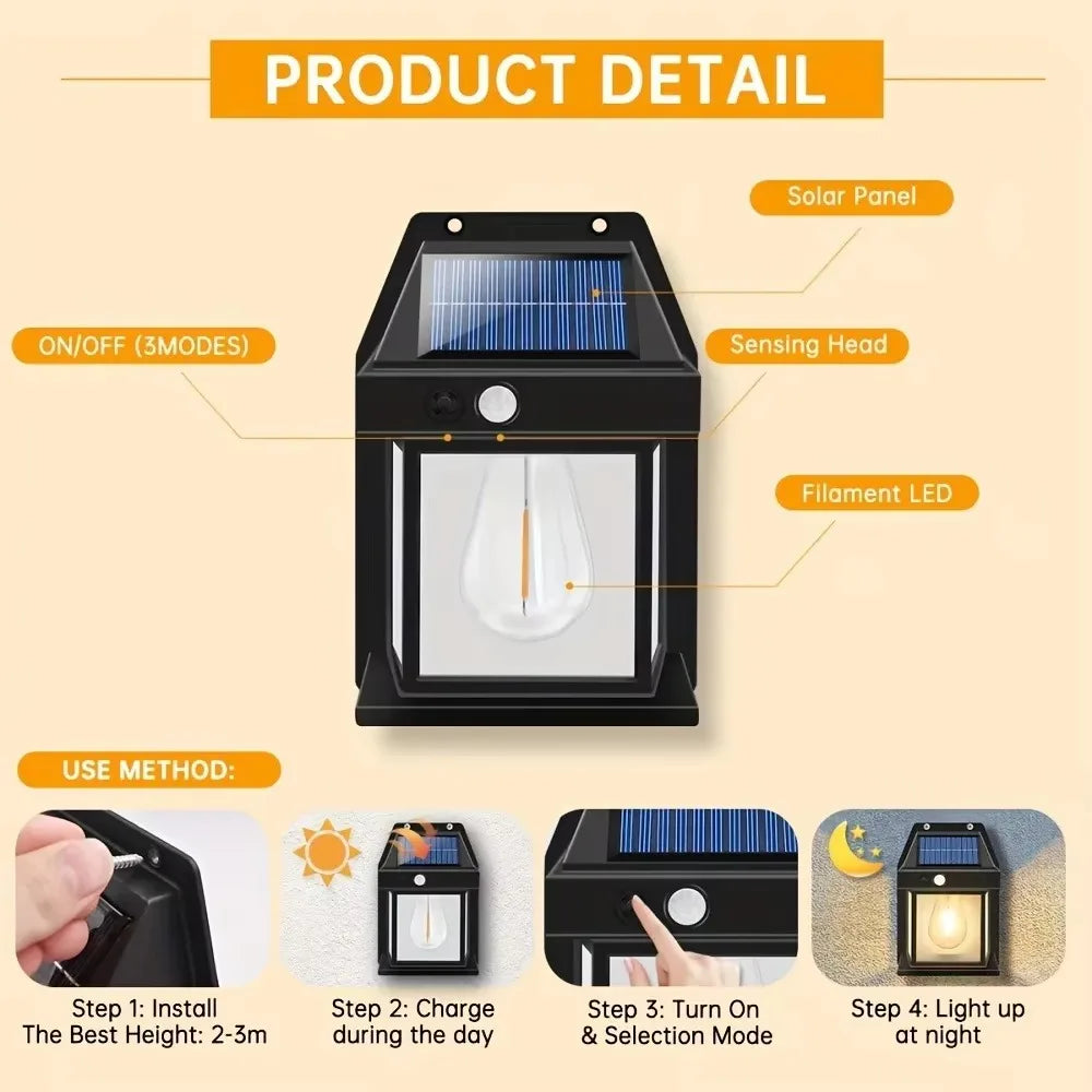 RTONTR Solar Outdoor Wall Light – Waterproof & Dimmable Solar Wall Light Babs