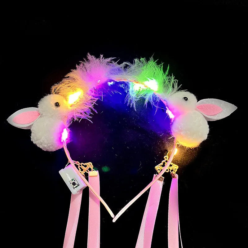 LED Light-Up Rabbit Headband | Feather Tassel Party Accessory LED Party Headband Babs