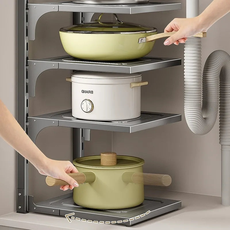 Multilayer Stainless Steel Kitchen Shelf Organizer – Pots & Pans Kitchen Storage Shelf Babs