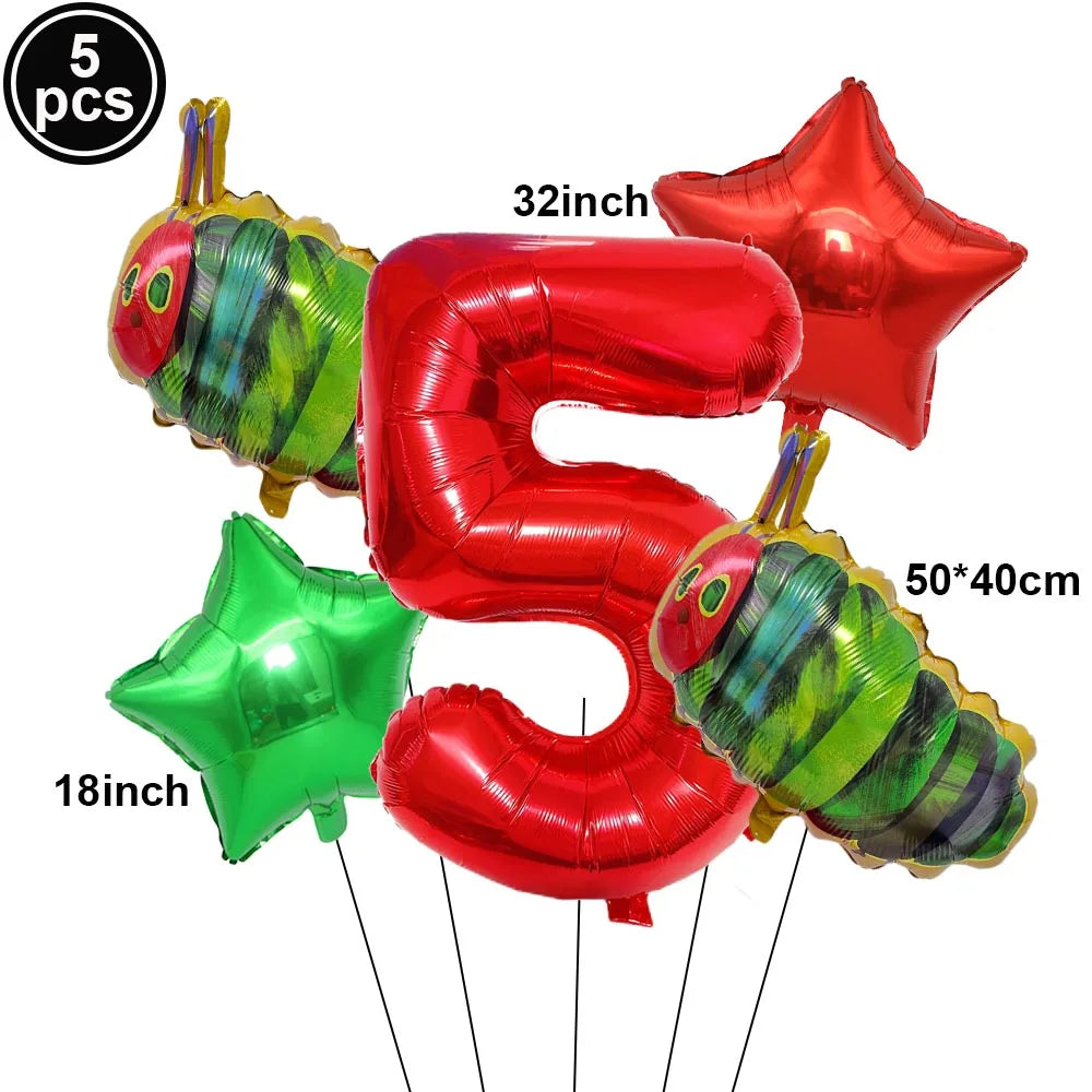 Cartoon Caterpillar Foil Balloon Set – 32" Number Balloons 1–9