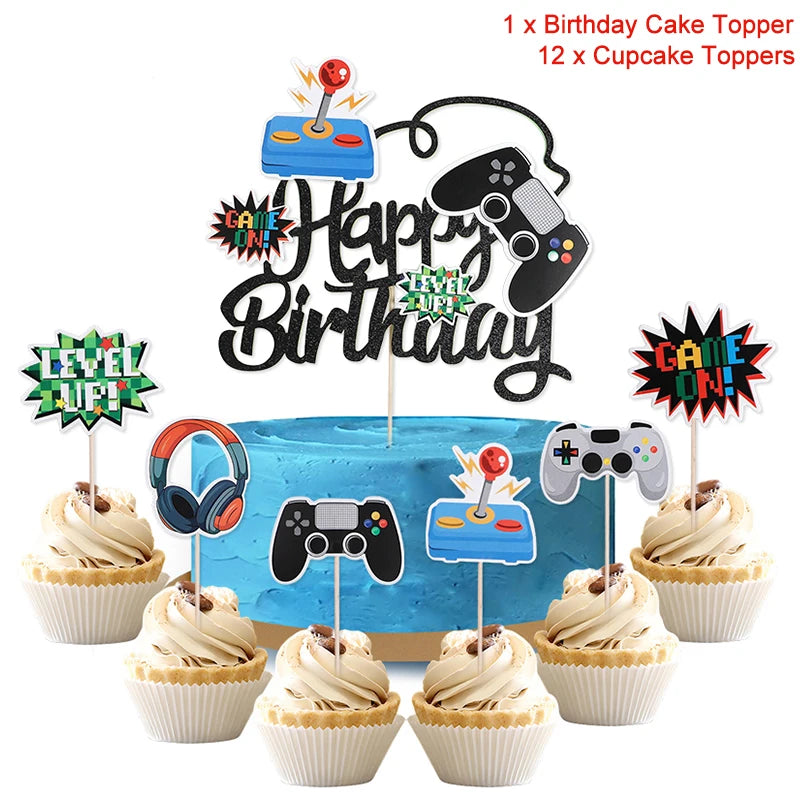 13-Piece Video Game Cake Toppers & Cupcake Picks Birthday Set Cake Topper Set Babs SetA-13pcs