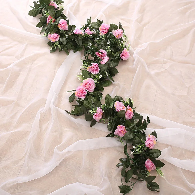 Artificial Silk Rose Hanging Garland – Wedding & Home Décor Artificial Flower Garland Babs Deep Pink 1 pc