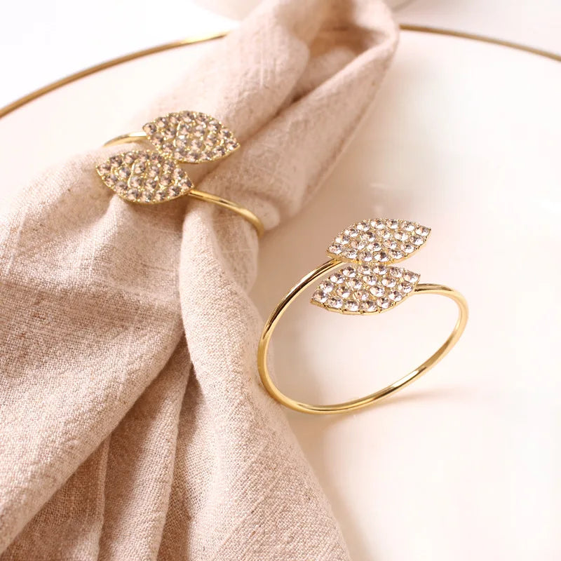 Gold Leaf Metal Napkin Rings Set of 6 or 12 – Wedding Table Décor Napkin Rings Babs 12Pcs
