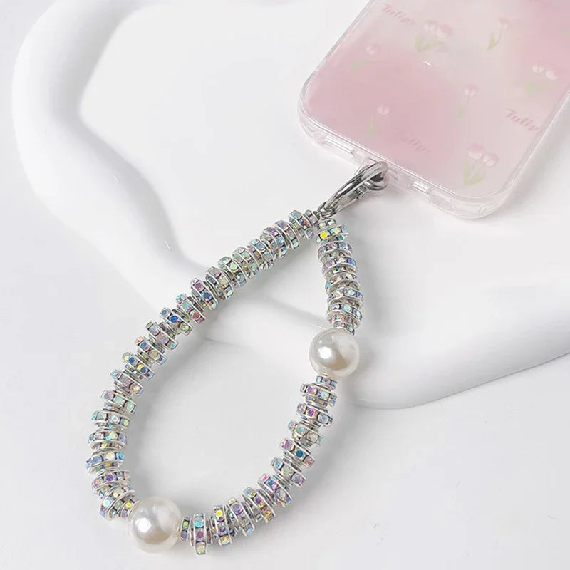 Pearl Rhinestone Phone Lanyard – Universal Mobile Chain Phone Lanyard Chain Babs