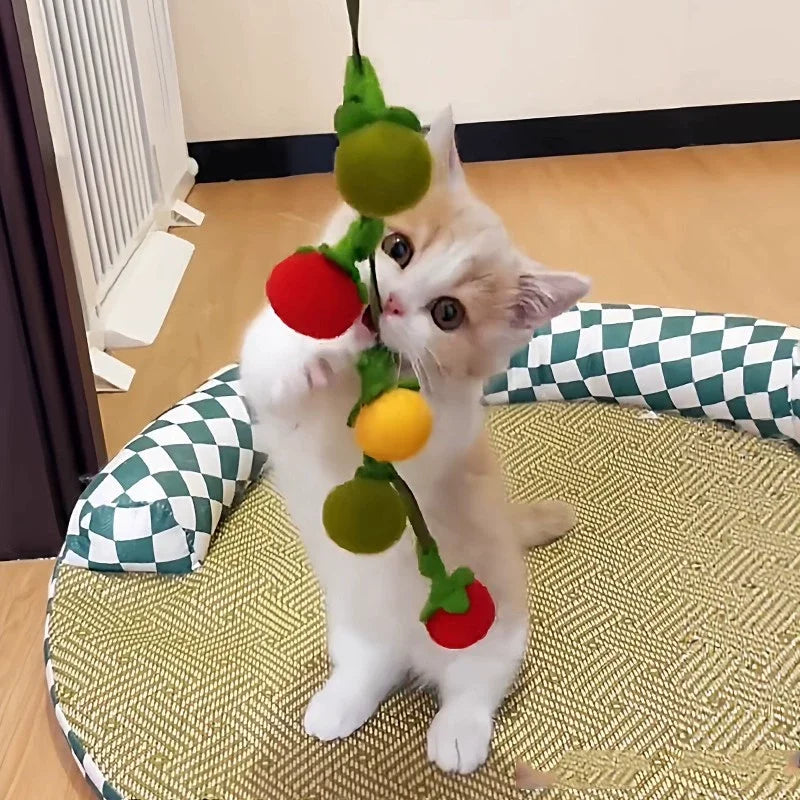Tomato Cat Teaser String Toy with Bell – Interactive Kitten Toy Cat Teaser Toy Babs