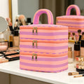 Large 3-Layer Travel Makeup Bag Organizer with Handle Travel Makeup Bag Babs Orange Purple