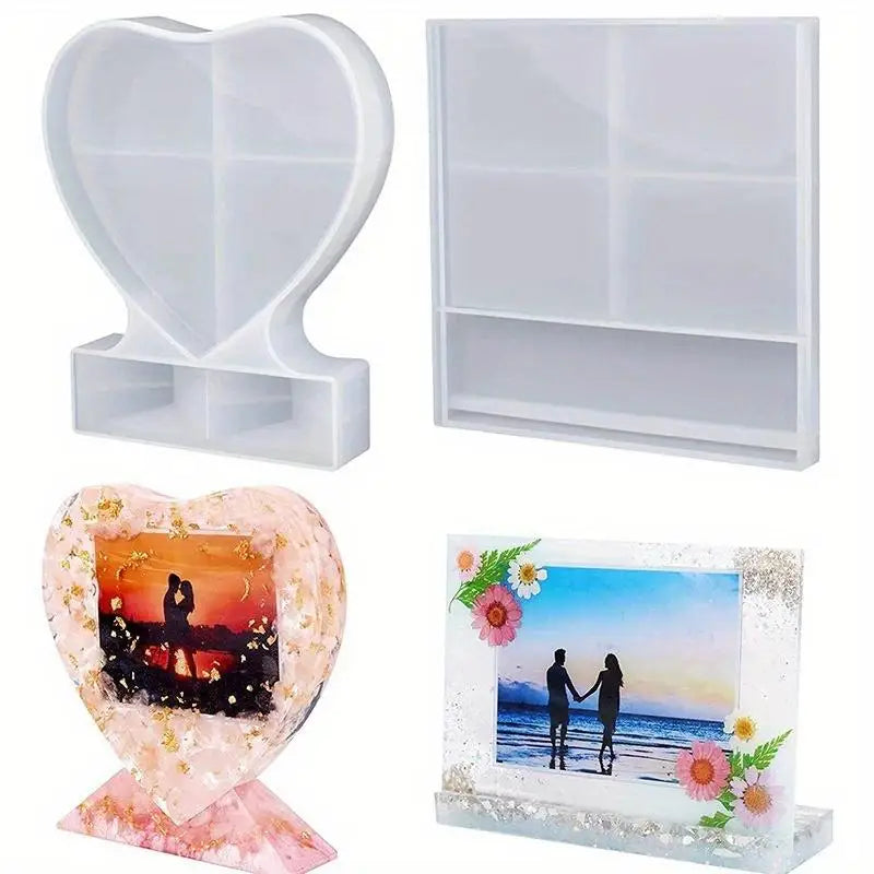 Silicone Resin Mold – Heart & Square Photo Frame DIY Craft Resin Craft Mold Babs