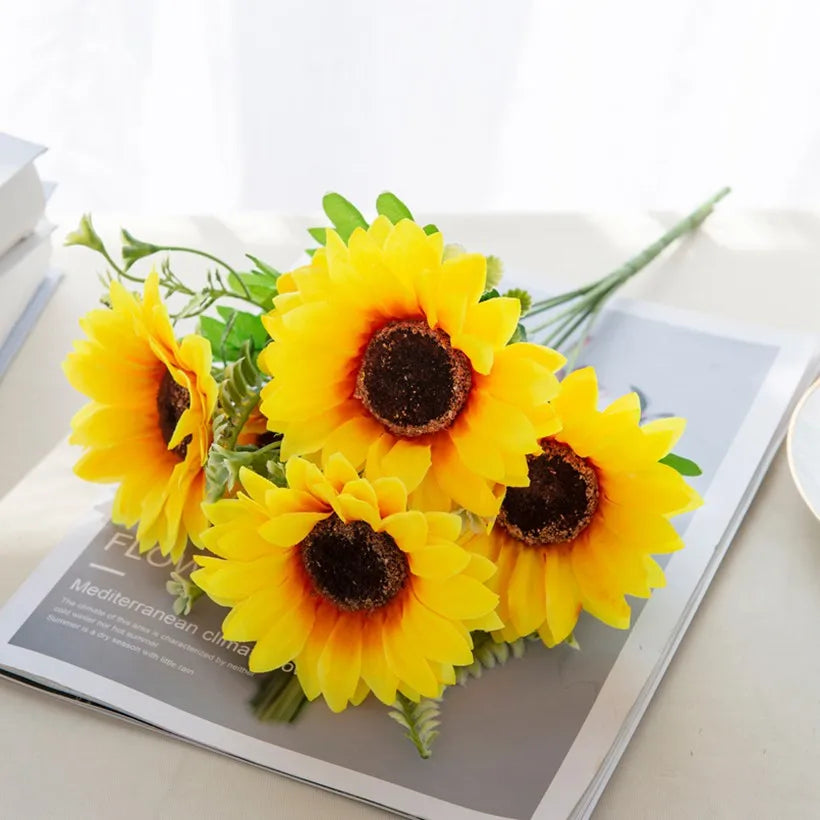 Artificial Silk Sunflower Bouquet – Wedding & Home Décor Artificial Flower Bouquet Babs YELLOW 1pc