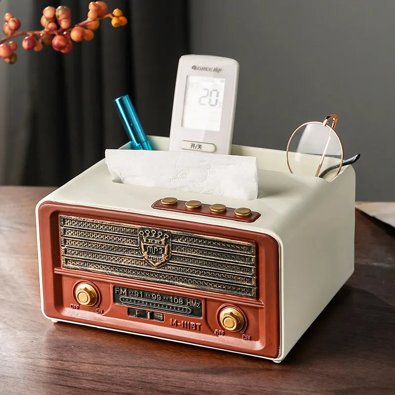 Retro Luxury Resin Tissue Box | Elegant Rectangular Napkin Case Decorative Tissue Holder Babs White-Storage