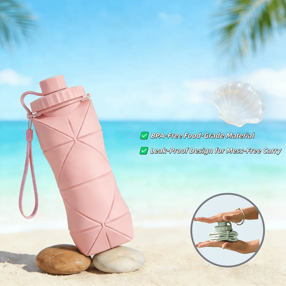 Food Grade Silicone Collapsible Water Bottle 600ml Foldable Collapsible Water Bottle Babs