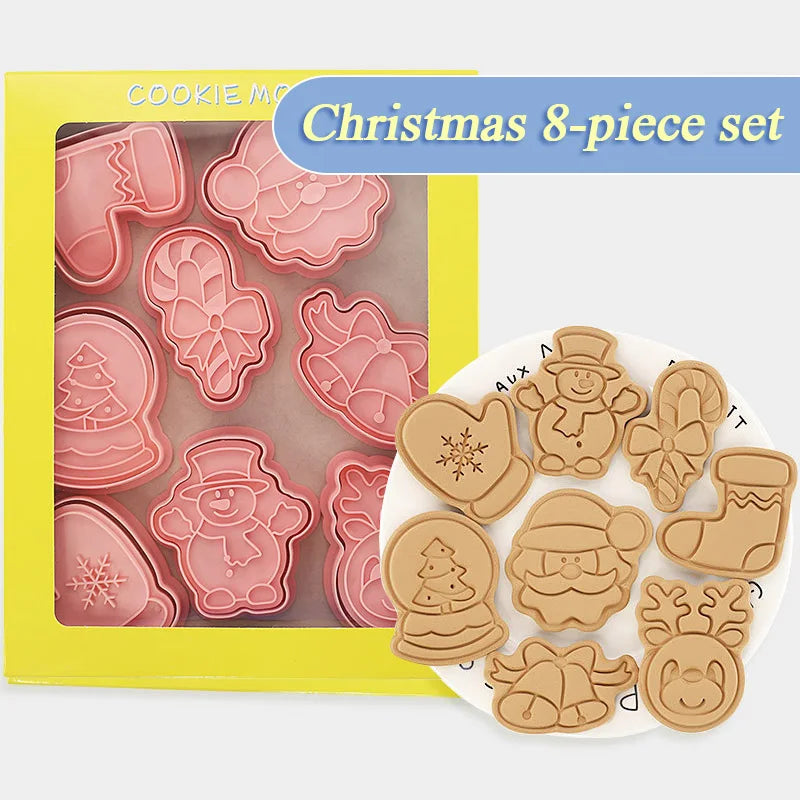 8-Pc Christmas Cookie Cutters & Stamp Set – Holiday Baking Cookie Cutter Set Babs E