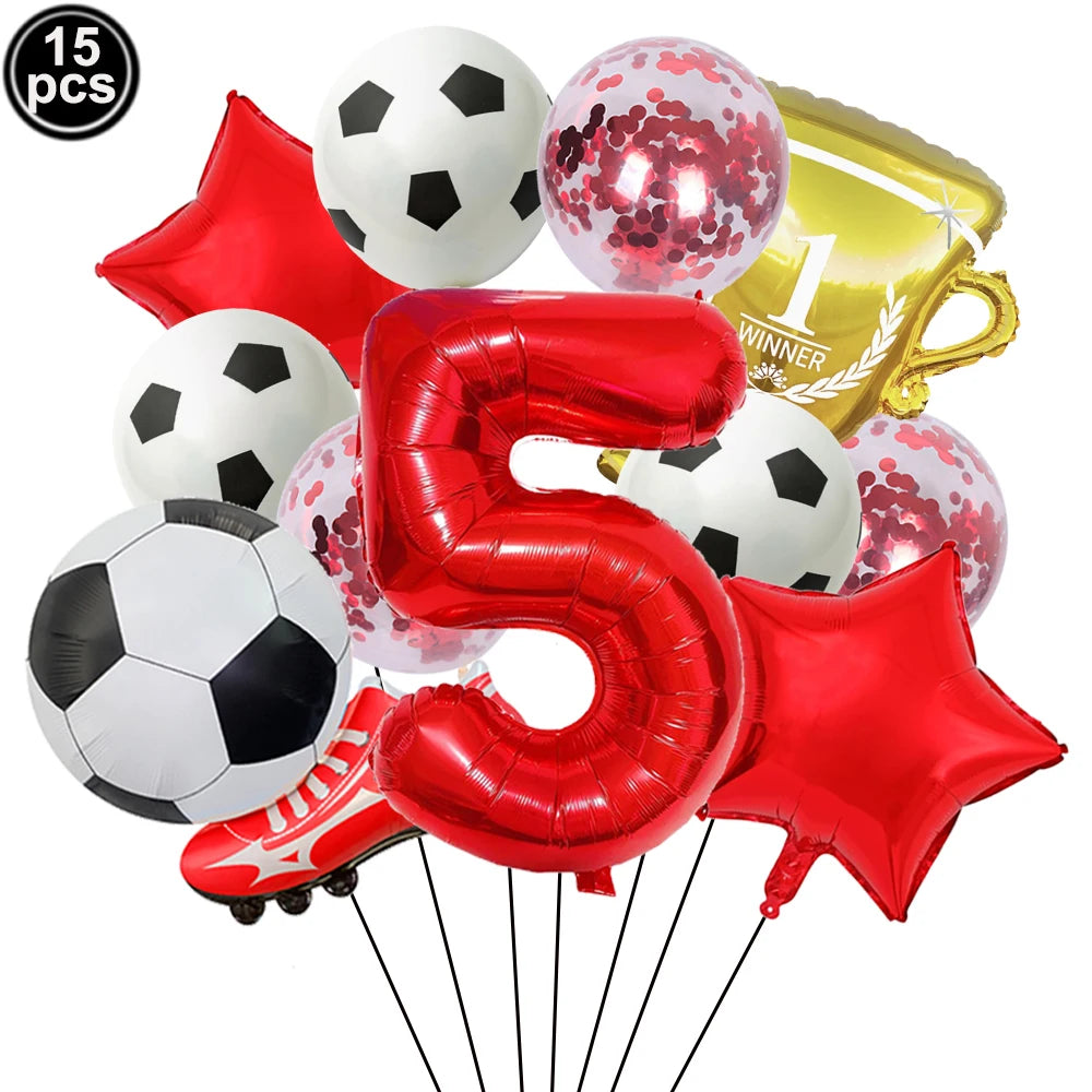 32" Soccer Ball Foil Balloon Set – Kids Birthday Party Decor Party Foil Balloons Babs Red Number 5 As pictures show