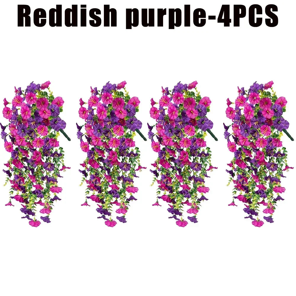 Artificial Morning Glory & Eucalyptus Hanging Floral Decor Artificial Hanging Decor Babs Reddish purple-4PCS Plastic
