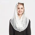 Ivory White Lace Infinity Scarf – Mantilla Chapel Veil for Women Lace Wrap Scarf Babs White