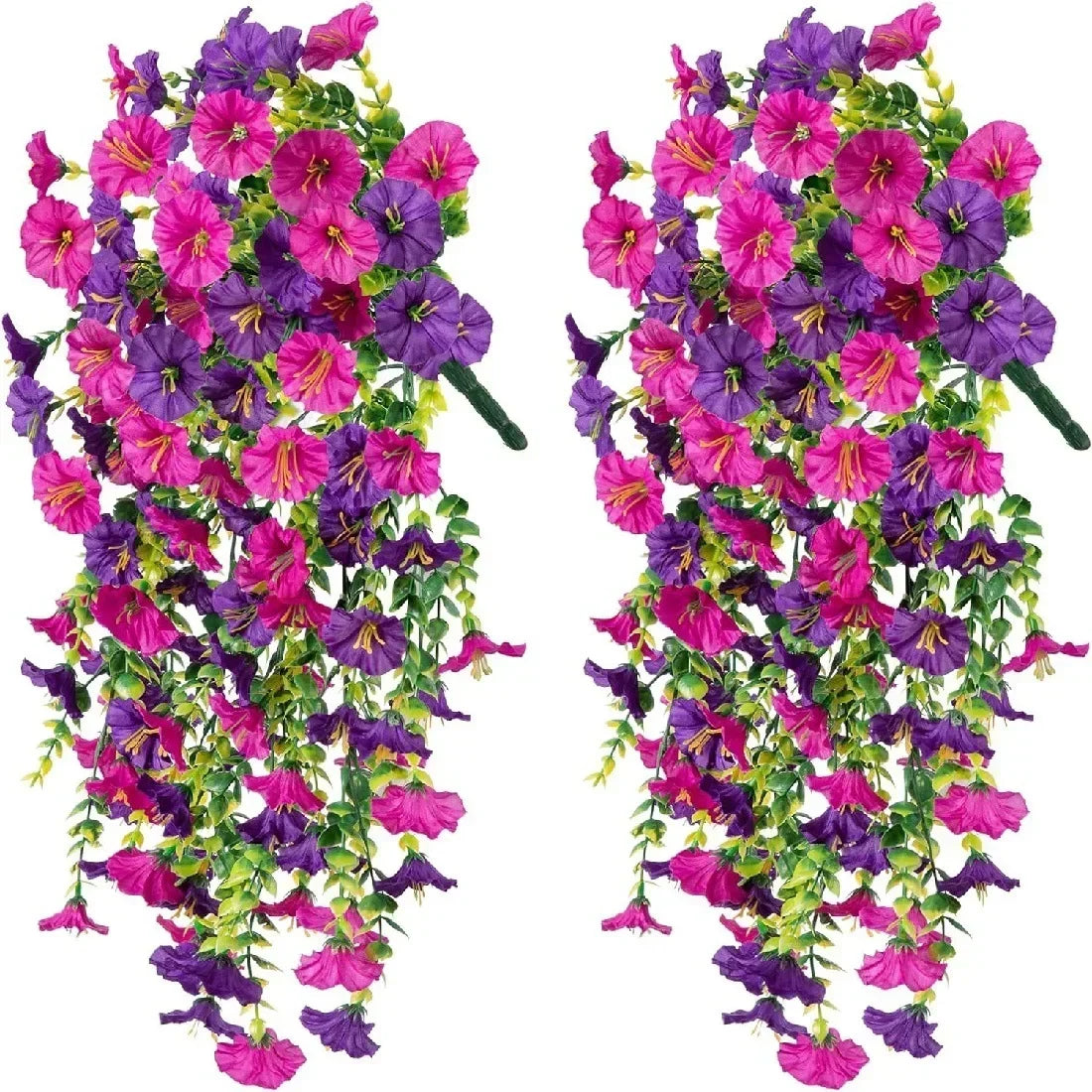 Artificial Morning Glory & Eucalyptus Hanging Floral Decor Artificial Hanging Decor Babs Reddish purple-2PCS Plastic