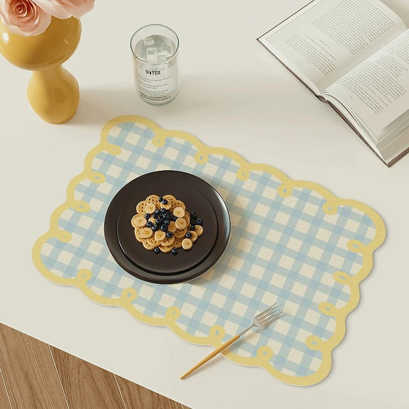 Checkered Frill Edge Diatom Mud Placemat | Kitchen Table Decor Dining Placemat Babs