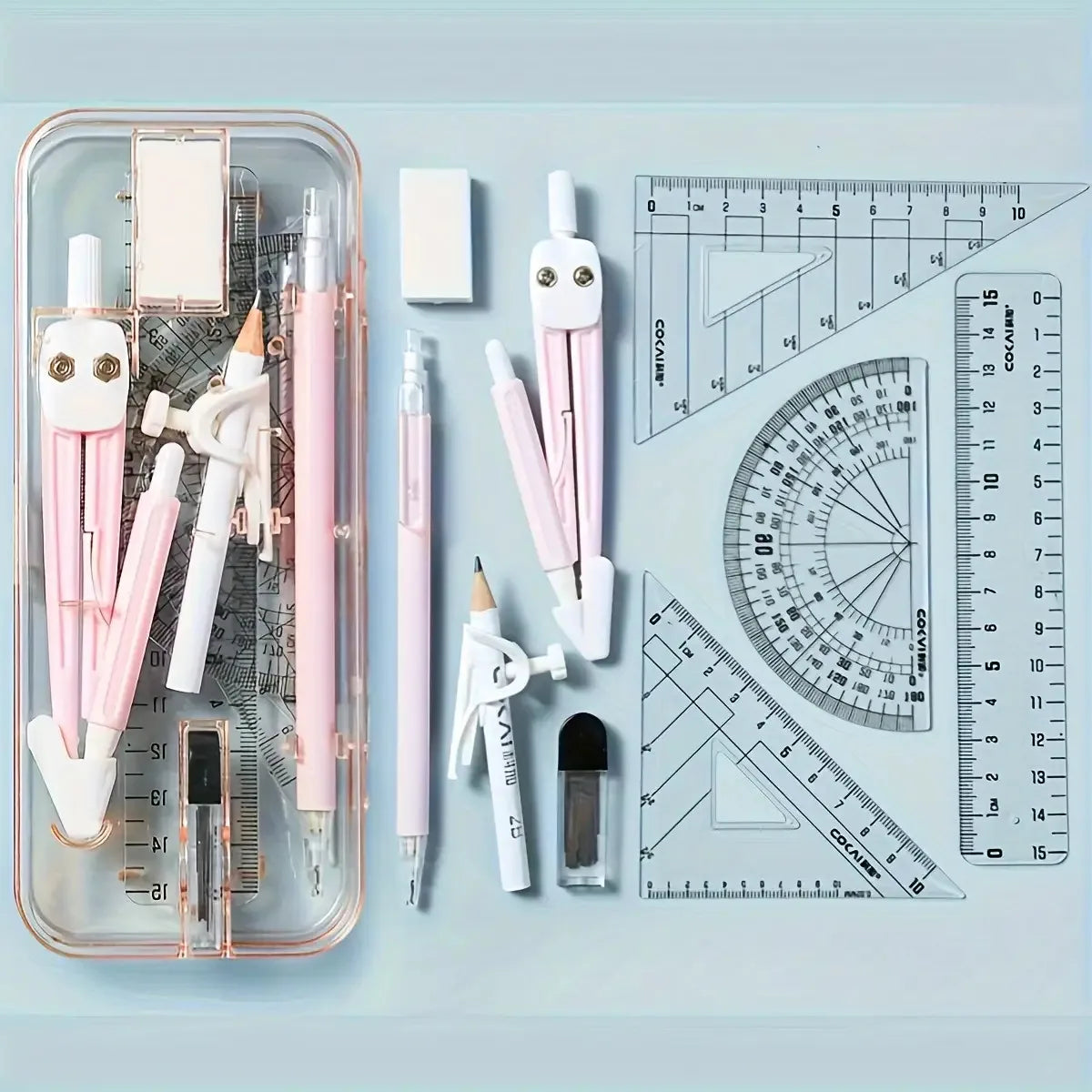 Math & Geometry Toolkit – Student Compass & Ruler Set Geometry Toolkit Babs Pink