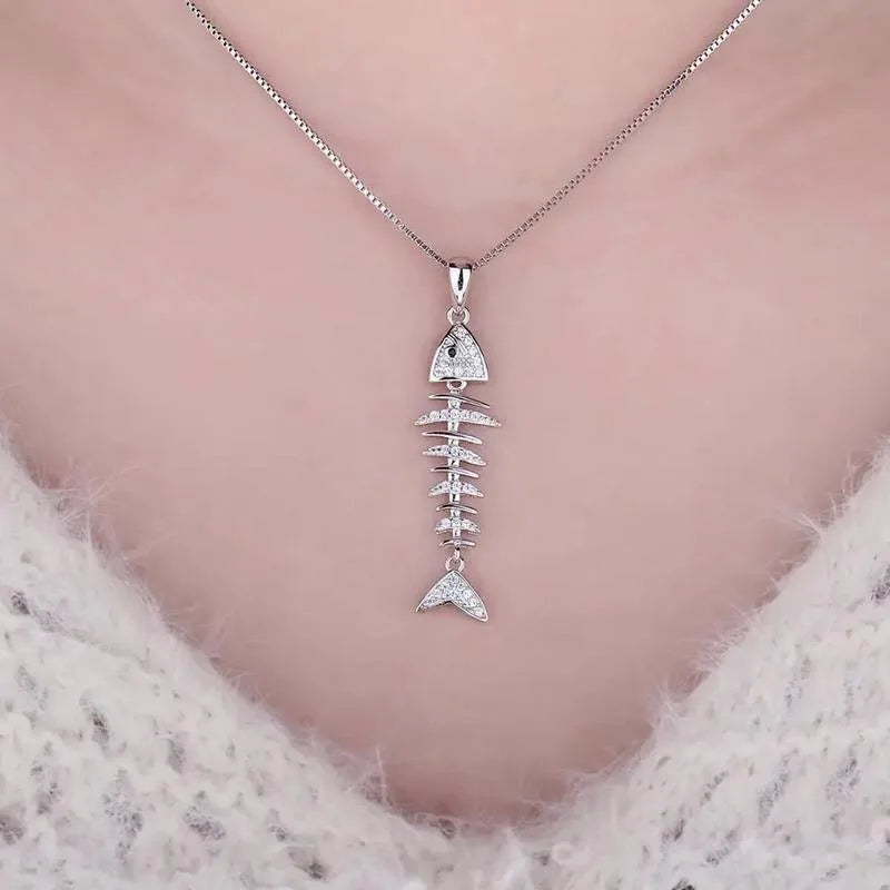 Fish Bone Pendant Necklace – Cubic Zirconia for Women Pendant Necklace Babs