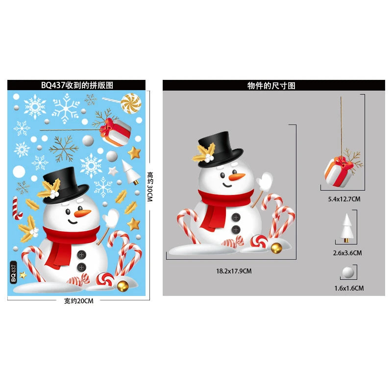 Christmas Window Stickers Santa Snowman Static Glass Decals Holiday Window Stickers Babs 1pcs B