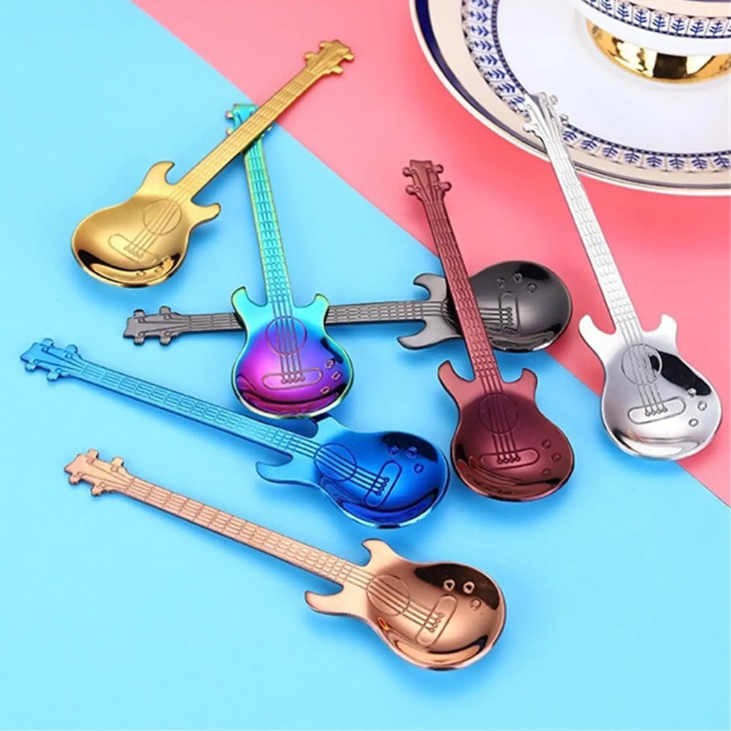 Guitar Shaped Stainless Steel Coffee Spoon – Multi-Color Teaspoon Novelty Kitchen Spoon Babs