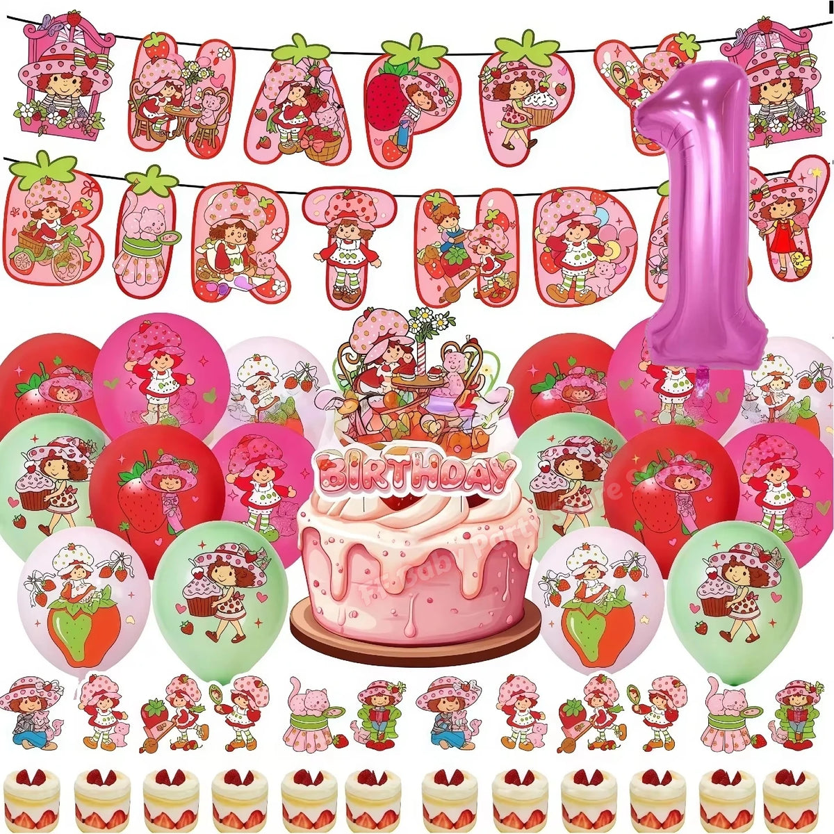 Strawberry Shortcake Birthday Party Decoration Kit – Banner & Balloons