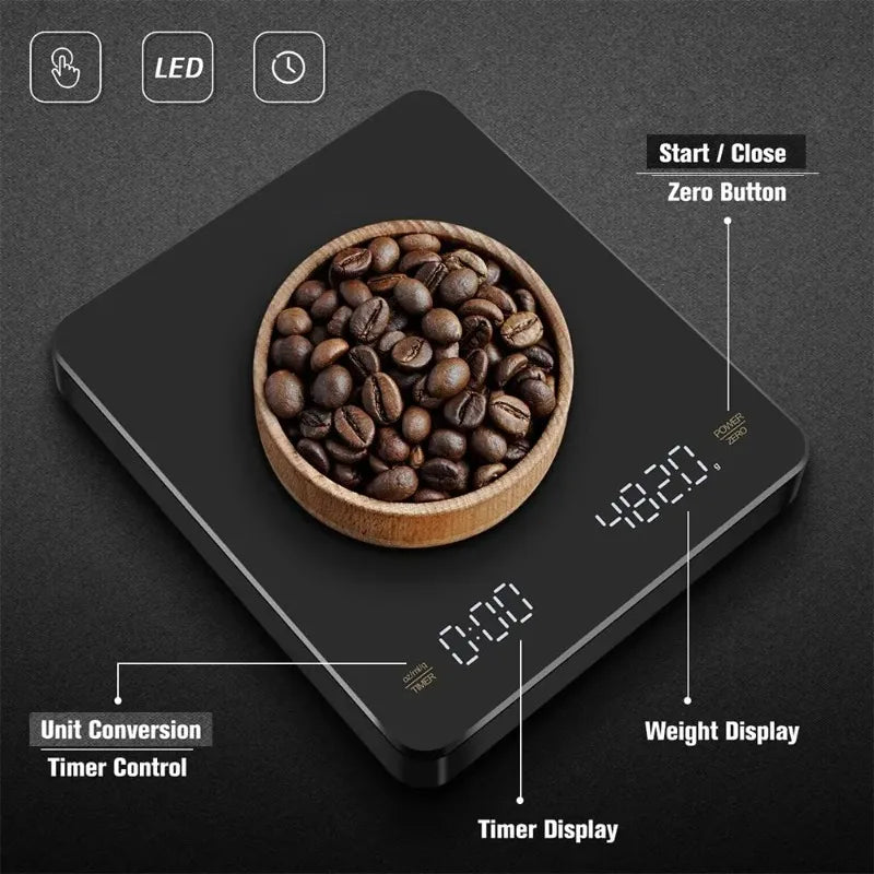 Digital Coffee Scale with Timer & LED Display | Rechargeable Digital Kitchen Scale Babs
