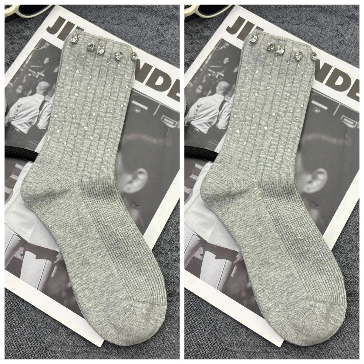 Women's Rhinestone Cotton Ankle Socks – Warm & Stylish Rhinestone Ankle Socks Babs Light gray One Size