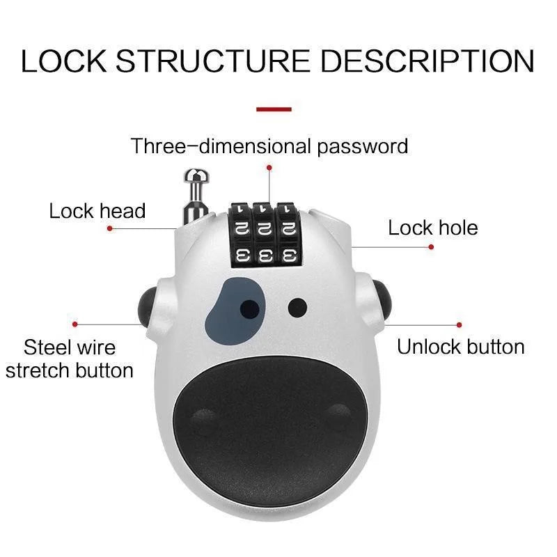 Retractable Steel Cable Combination Lock – Bike & Luggage Cable Combination Lock Babs