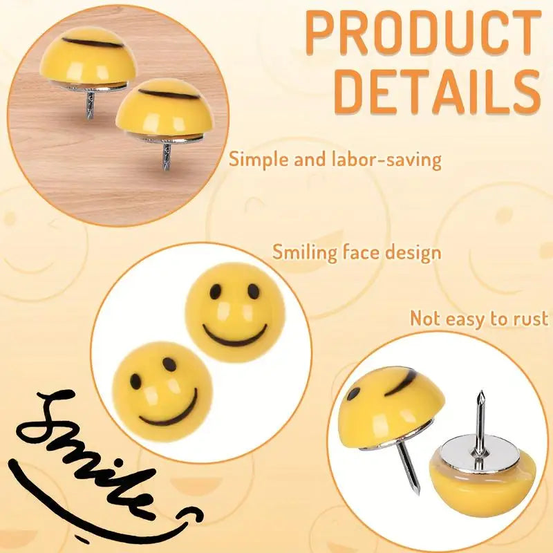 50pcs Smiley Face Push Pins for Cork Board | Colorful Thumbtacks Decorative Push Pins Babs