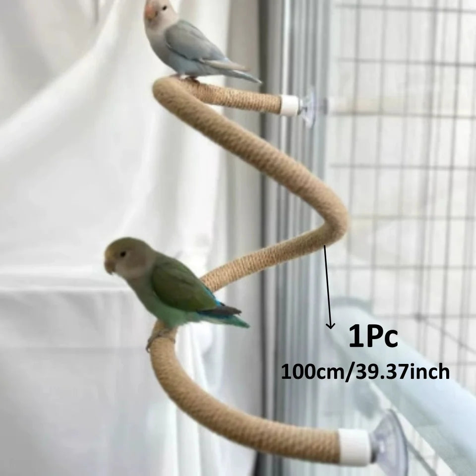 Bendable Linen Rope Bird Perch with Suction Cup – 4 Sizes Bird Perch Babs 100cm 39.37in