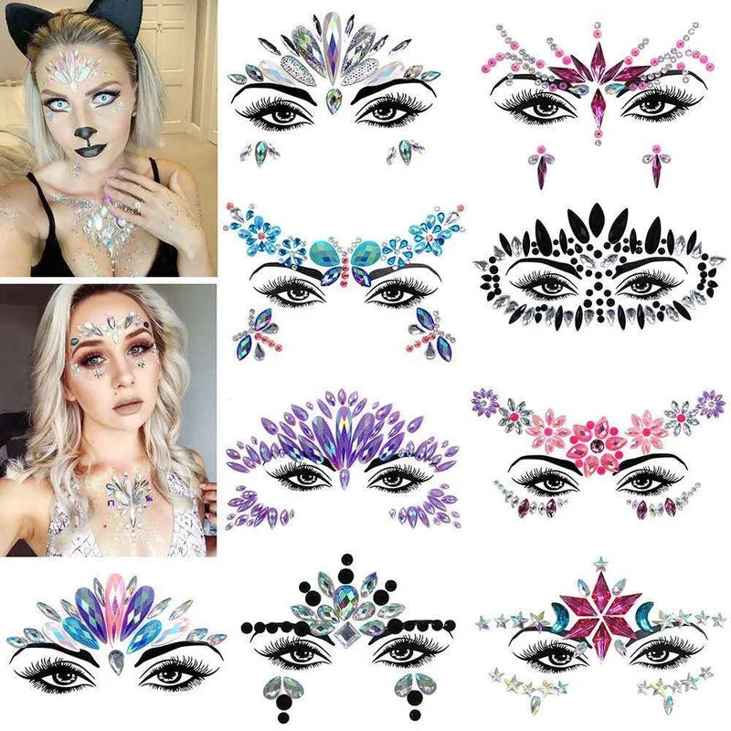 20-Pack Crystal Face & Body Gem Stickers – Rhinestone DIY Decor Face & Body Gems Babs