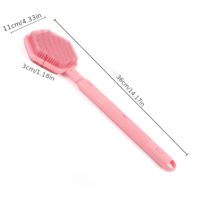 Double-Sided Shower Brush – Extendable Silicone Back Scrubber Bath Brush Babs pink