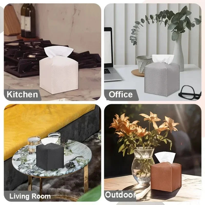 PU Leather Square Tissue Box Holder – Modern Decorative Cover Tissue Box Holder Babs