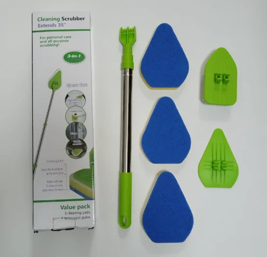 Telescopic 3-in-1 Scrub Brush with Sponge Pads | 18"–37" Handle Telescopic Cleaning Brush Babs 1 PCS