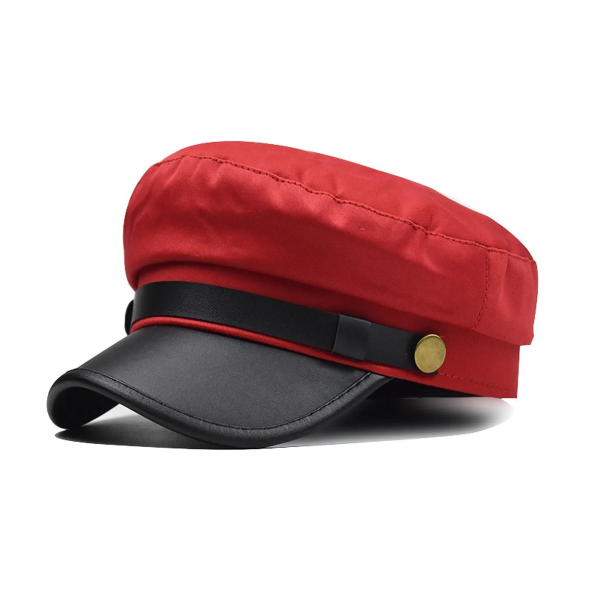 Unisex Flat Top Beret Cap – Vintage PU Leather Cycling Hat Flat Top Beret Cap Babs Red