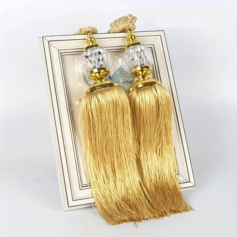 Crystal Tassel Curtain Tie Backs with Bead Buckles – Set of 2 Curtain Tie Backs Babs YELLOW 55-90cm