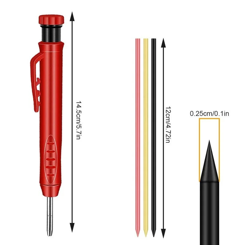 Deep Hole Carpenter Pencil with Refills & Built-In Sharpener Carpenter Pencil Babs