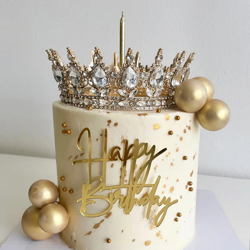 Metal Crown Cake Topper Gold Silver Crystal – Wedding & Birthday Crown Cake Topper Babs