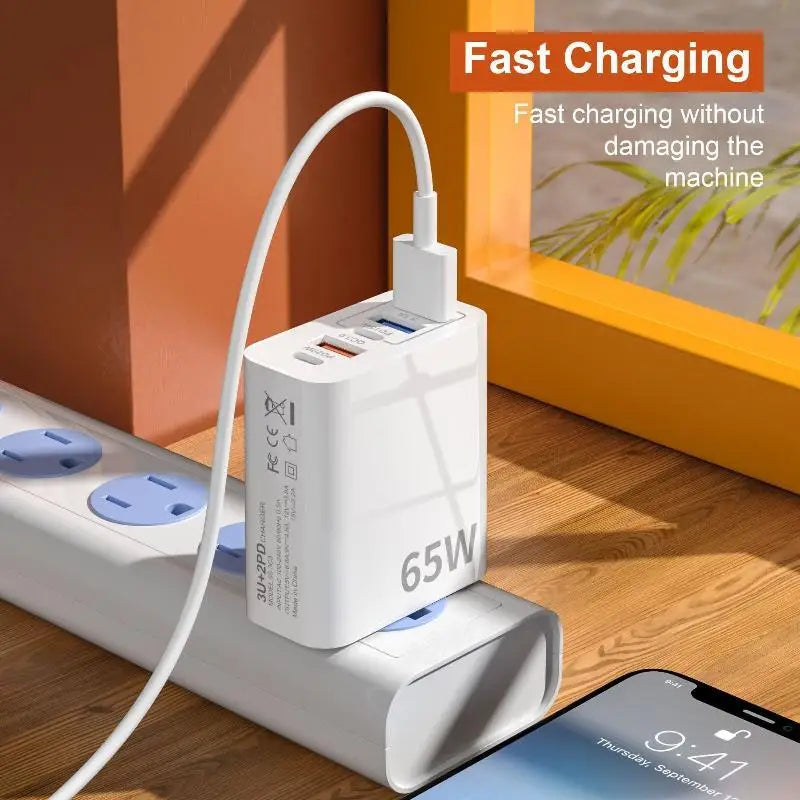 HUXUAN 120W Fast Wall Charger – 3 USB-A & 2 USB-C PD Ports Wall Charger Adapter Babs