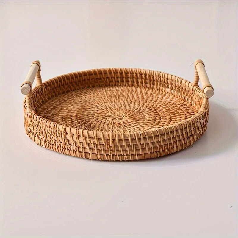 Handmade Wicker Rattan Serving Tray with Handles | Farmhouse Wicker Serving Tray Babs 1pc