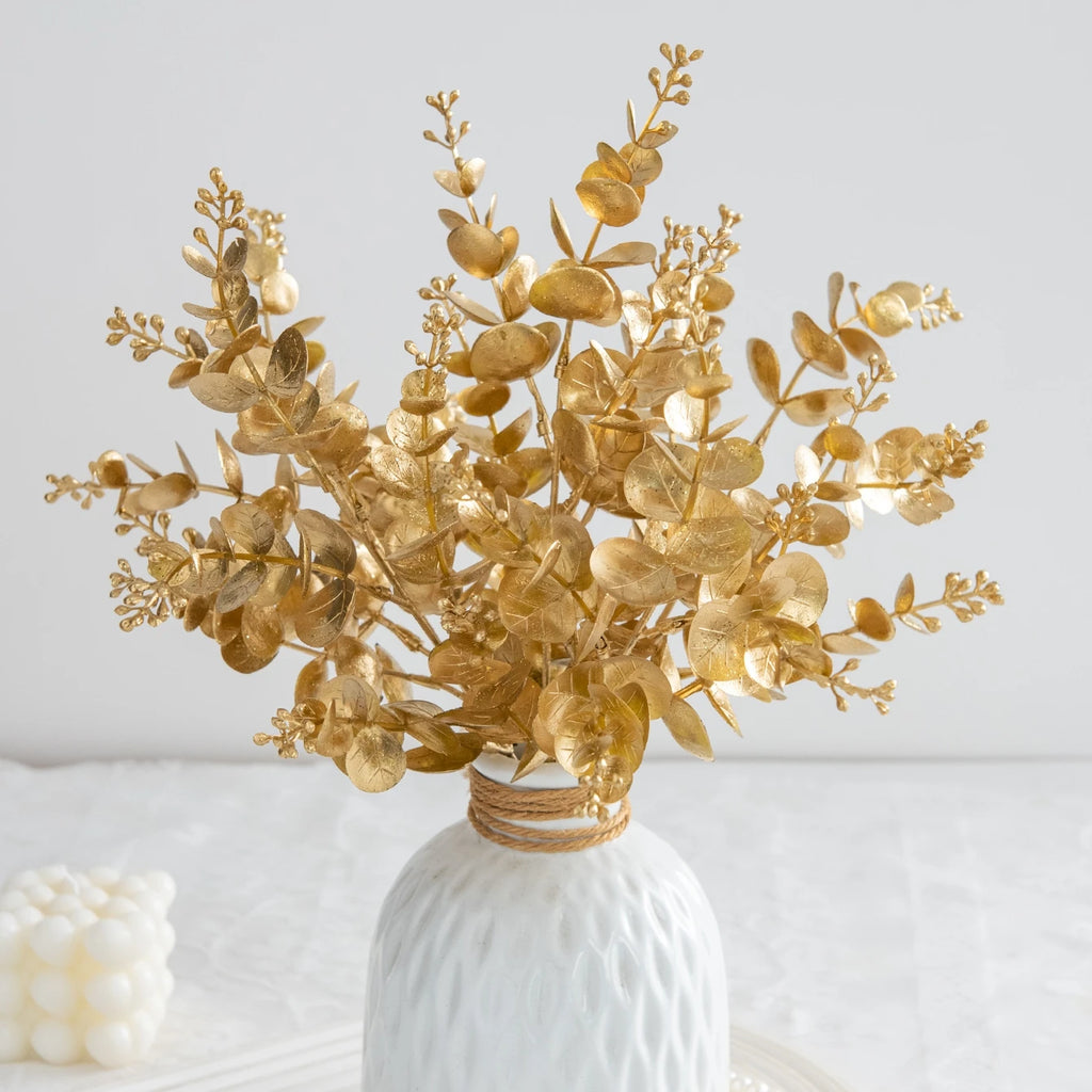 Artificial Eucalyptus Leaves Gold Decor – Wedding & Home Styling Artificial Floral Stems Babs
