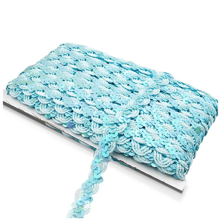 5M Laser Glitter Sequin Trim 1.5cm Flat Paillettes for Sewing Sequin Sewing Trim Babs sky blue