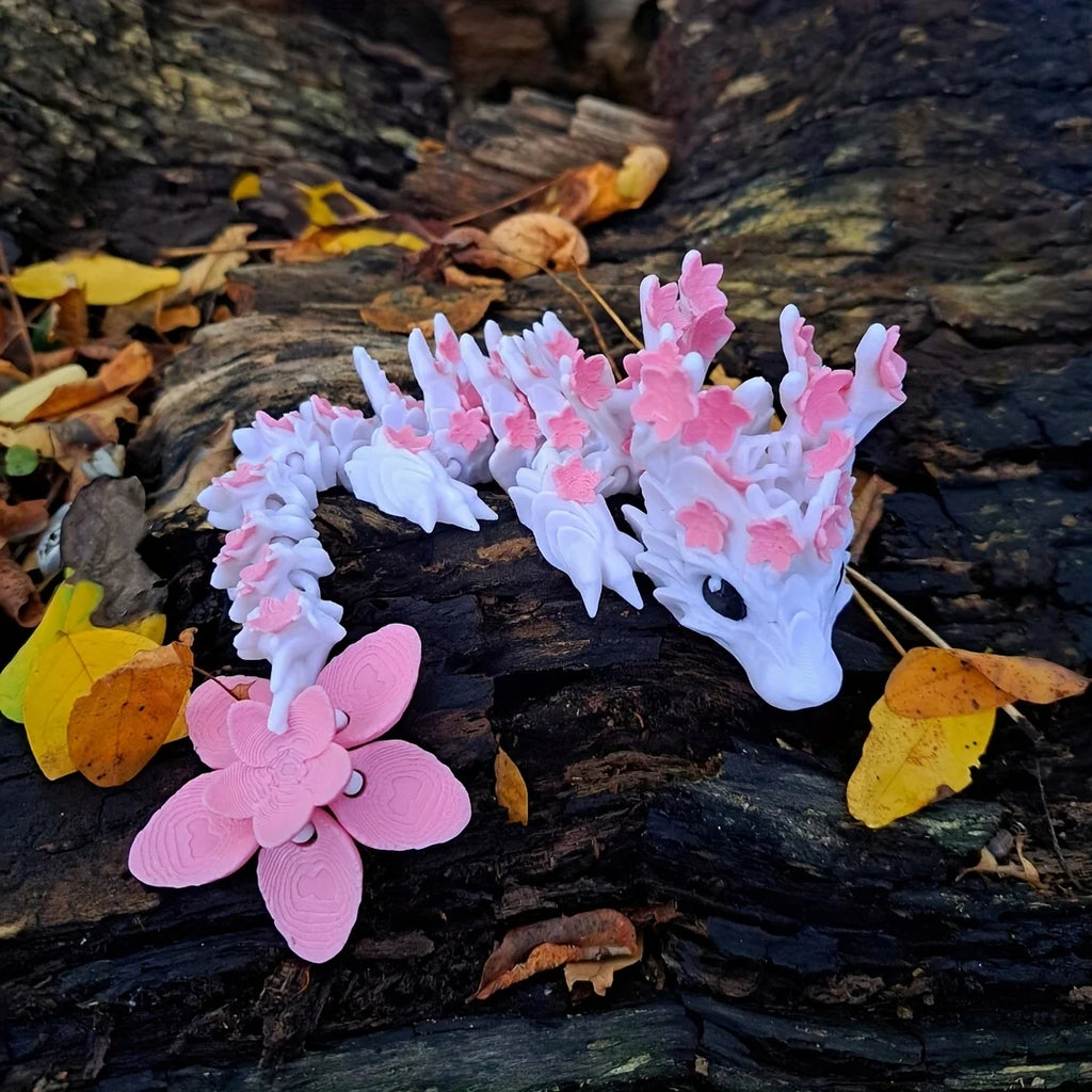 3D Printed Cherry Blossom Dragon Statue | Colorful Gift Dragon Figurine Babs