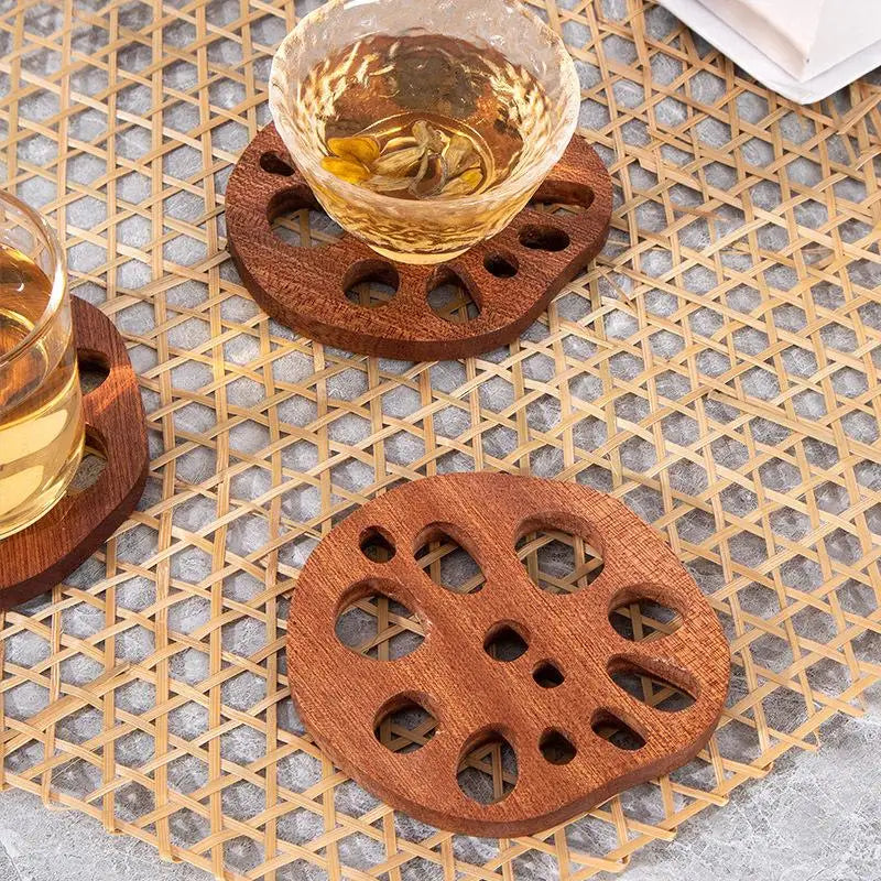 2pcs Lotus Root Slice Wood Coasters – Tea & Kitchen Insulation Pad Wood Coaster Set Babs