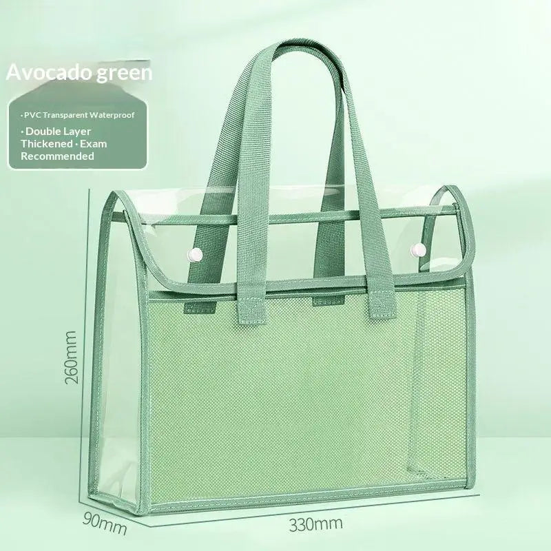 Transparent PVC Exam Tote Bag – Waterproof & Mesh Pockets Clear PVC Tote Bag Babs A6