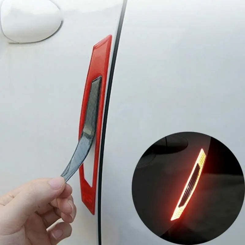 4pcs 5D Carbon Fiber Reflective Car Decals Warning Strip Set Car Decal Stickers Babs Red
