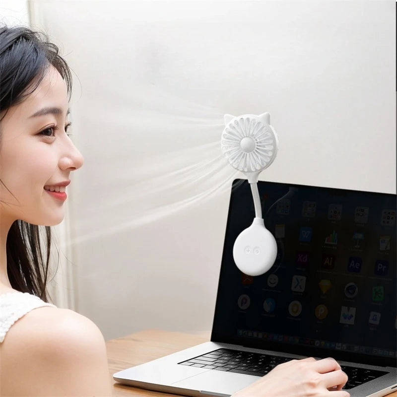 Portable Cat Ear Mini Fan – Phone Clip & Suction Cup, Rechargeable Portable Mini Fan Babs