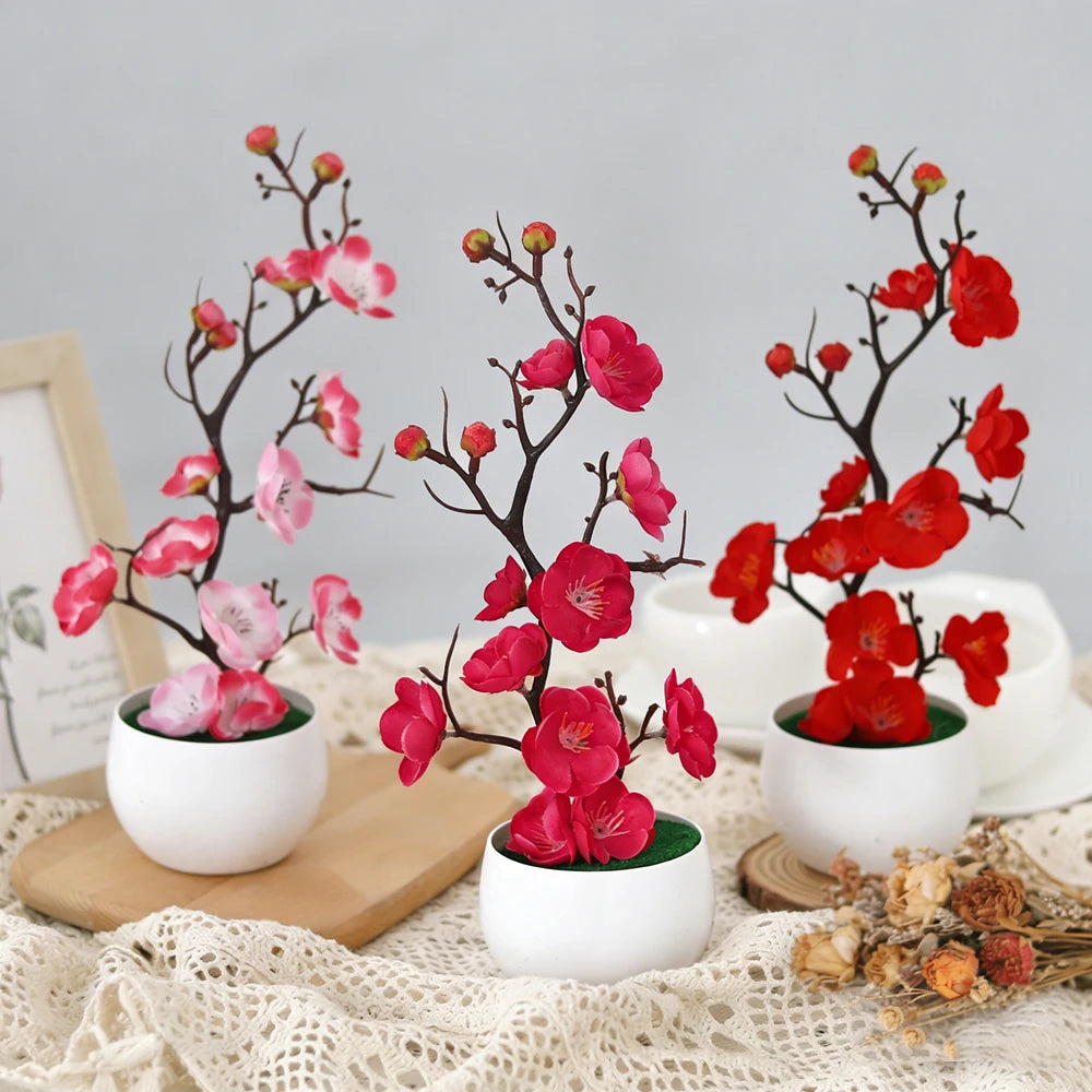 Artificial Plum Blossom Bonsai Desktop Potted Plant Decor Artificial Bonsai Plant Babs